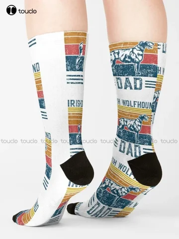 Носки Irish Wolfhound Dad, белые высокие носки, персонализированные носки унисекс для взрослых и подростков, молодежные носки 360° °   Уличная одежда с цифровой печатью