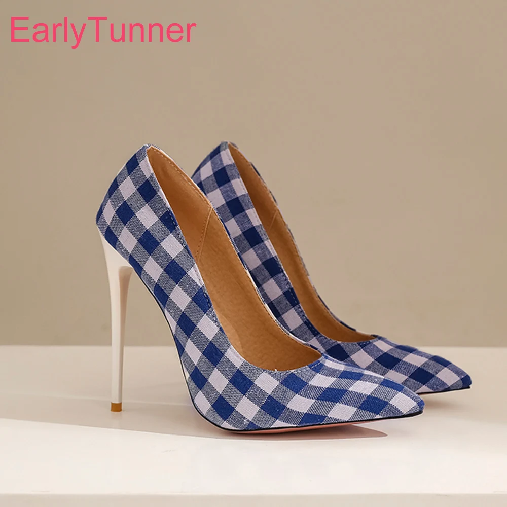 Совершенно новые гламурные красные синие джинсовые женские туфли-лодочки