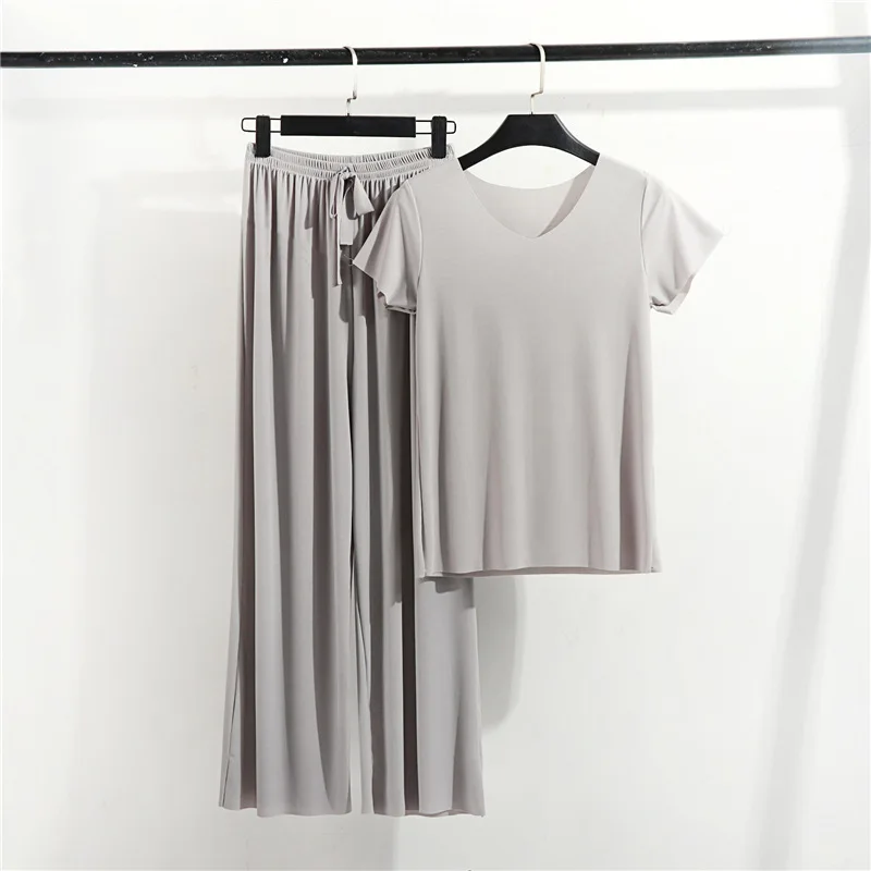 Summer Thin Cool Feeling Sleepwear for Women Short-sleeve Trousers Solid Color Loungewear Simple and Comfortable Pajamas Suit