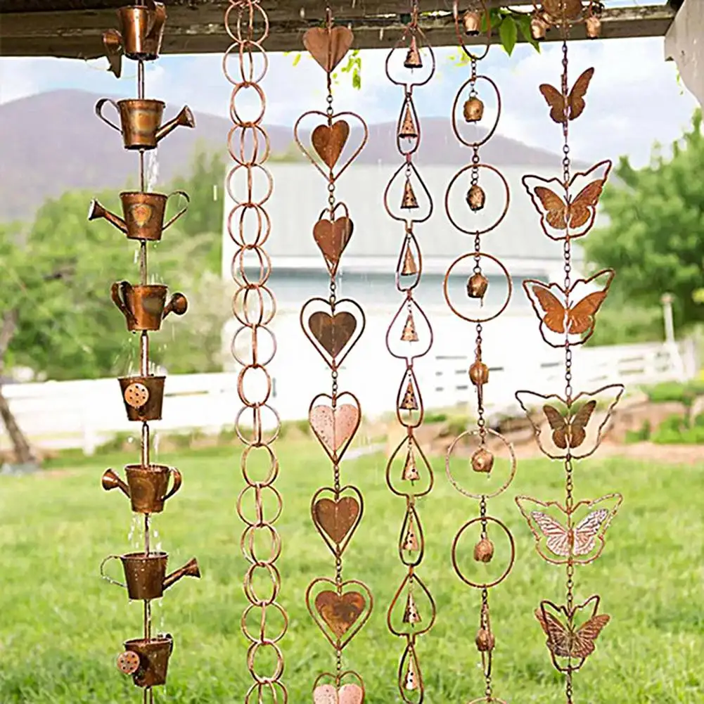 

Vintage Metal Wind Chime Decorative Butterfly Kettle Heart Bell Shape Long Lasting Steel Leaves Rain Chain Windbell for Outdoor