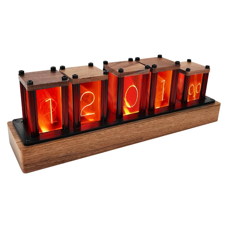 

RGB Pseudo Glow Tube Clock LED Creative Desktop Ornaments Imitation Glow Clock DIY Kit Walnut Digital Clock