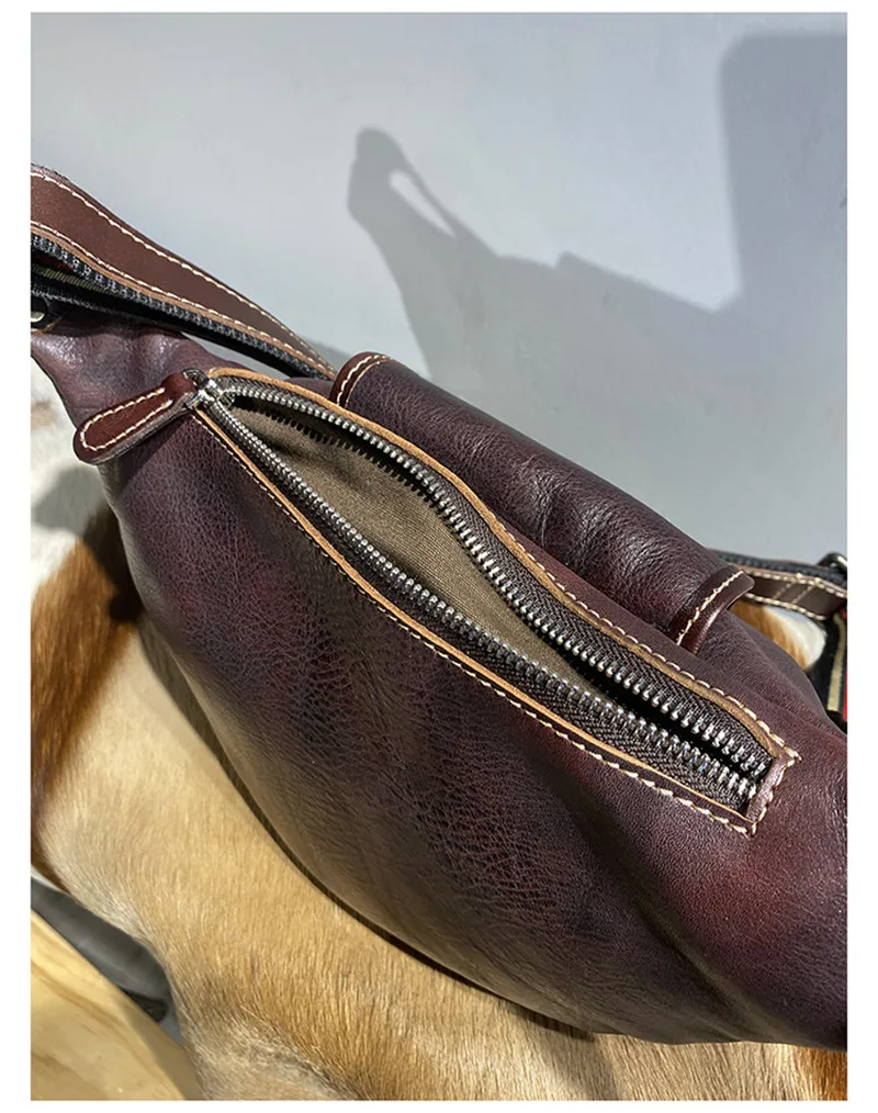 vintage designer organizer luxury genuine leather men's chest bag outdoor daily sports real cowhide teens crossbody bag Teens