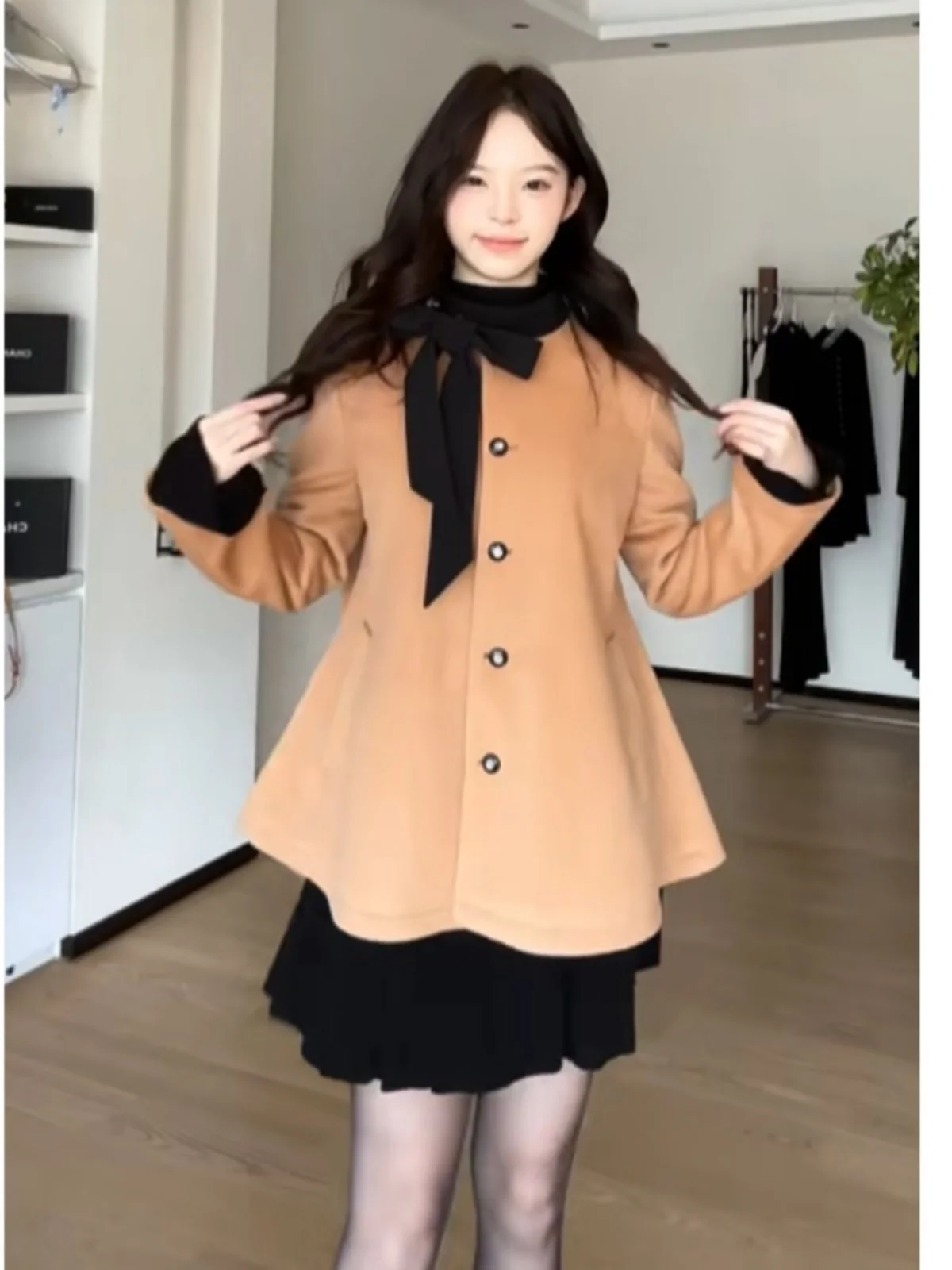 Высококачественное темпераментное пончо шерстяное пальто средней длины