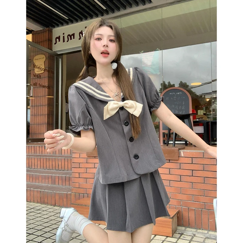 Женский комплект из двух предметов однотонный костюм в стиле преппи с коротким