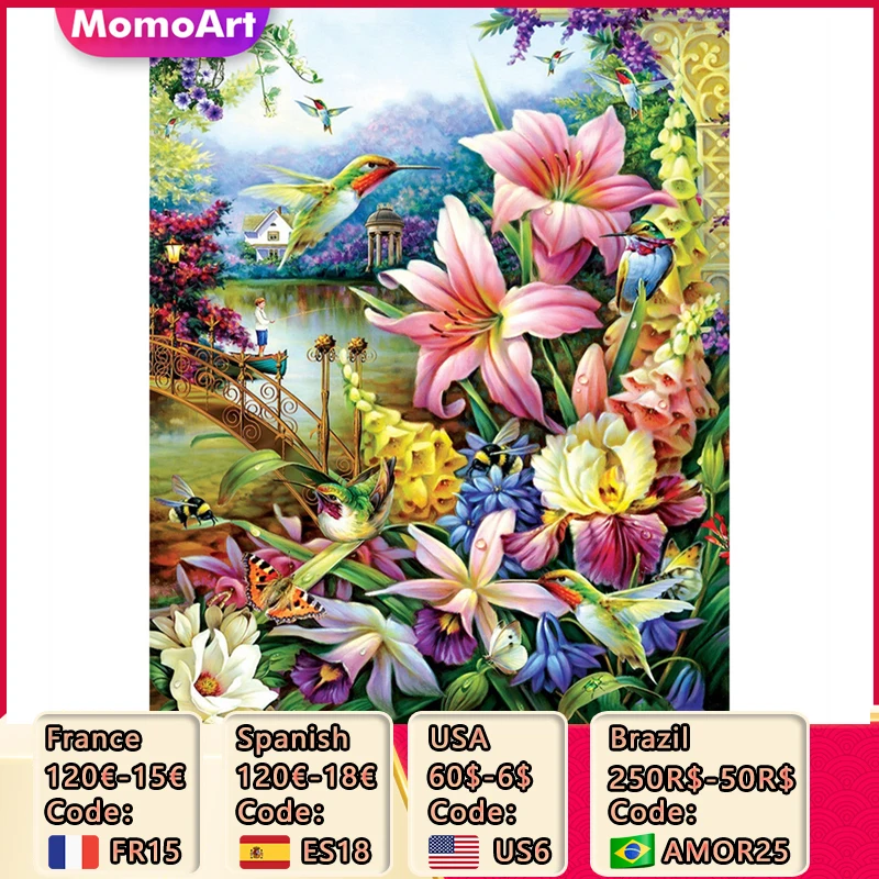 MomoArt Diamond Painting New Collection 2023 Bird Flower Mosaic Beads Embroidery Animal Art Cross Stitch Kit Lily Handmade Hobby