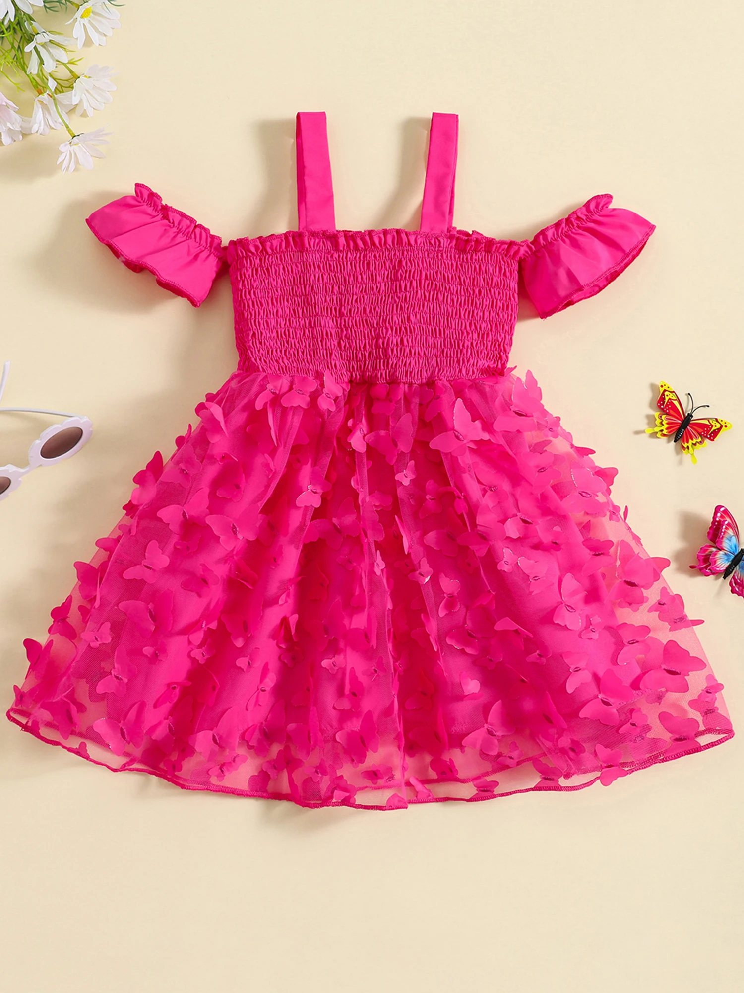 

Girls Floral Lace Princess Dress with Bowknot Off Shoulder Tulle Skirt for Birthday Wedding Party Summer Outfit