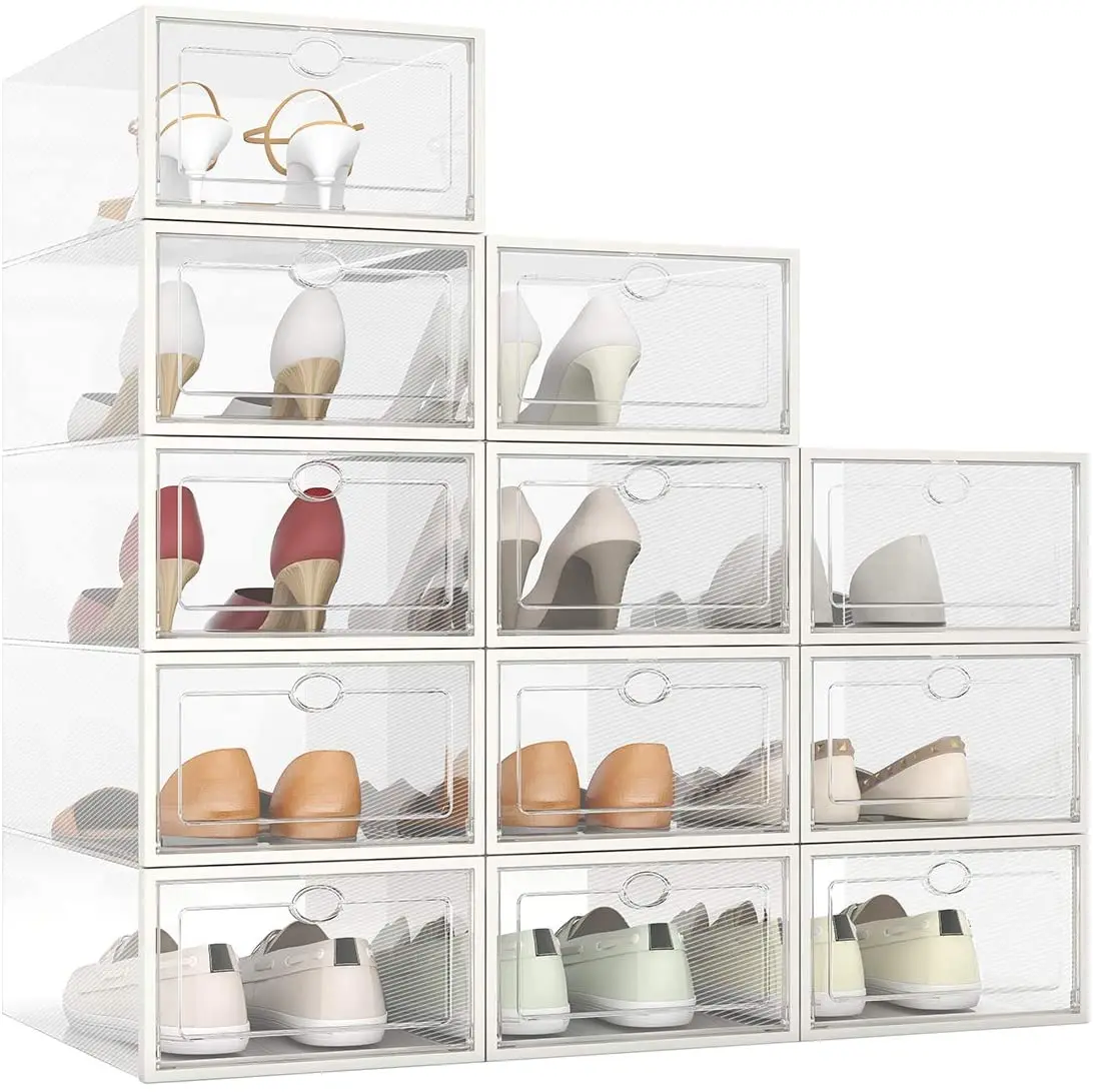 

US 12-24pcs Shoe Box Set Foldable Storage Plastic Clear Door Home Closet Organizer Case Shelf Stack Display Canada Delivery