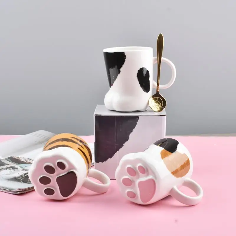 

Free Shipping Mug Coffee Cup Stereo CAT'S Paw Cup Ceramic Breakfast Cup Cute GIRL'S Milk Cup with Spoon Cat Cup KEDICAT
