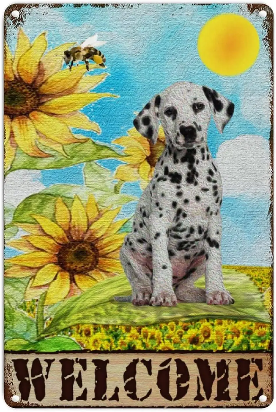 fghn Hound Lover Metl Wll Decor Sgn Wtercolor Dog Добро пожаловать Ретро Vntge Be Knd Голубое небо Подсолнух