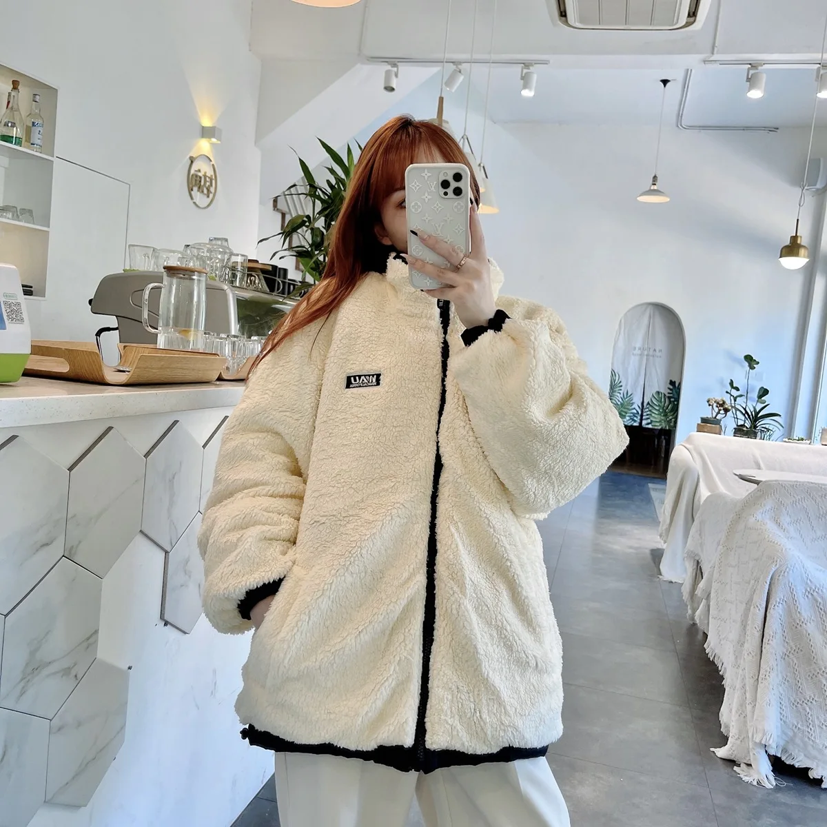 Off-season specials Korean version of who lamb velvet jacket women couples wear down jackets loose winter jackets on both sides