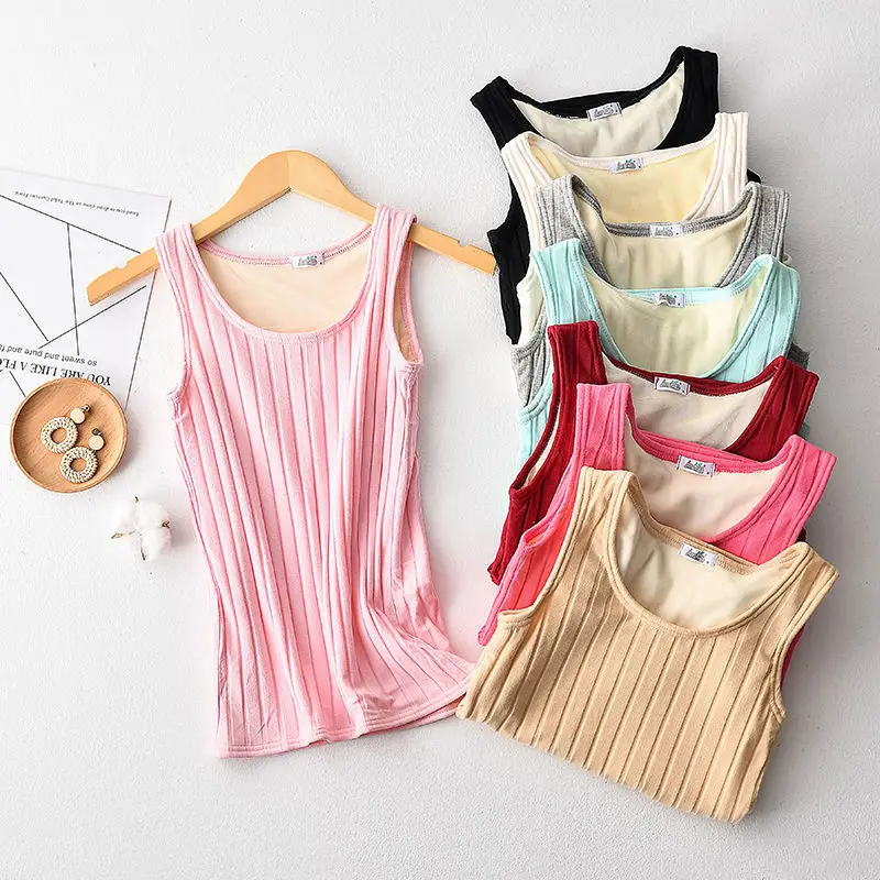 

Winter Thermal Underwear Double Layer Thickening Fleece Warm Vest Women's Slim Bottoming Cotton Top Suspender Underwear