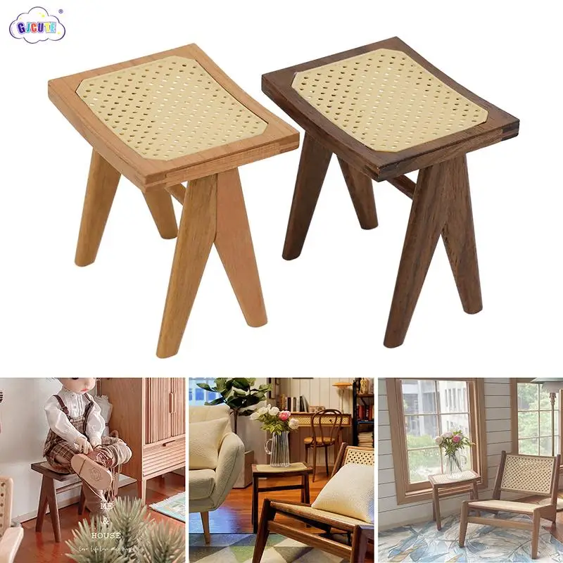 

1:6 миниатюрный туалетный столик для кукольного домика в гостиную, кофейный столик, низкий стул, модель мебели, декоративные аксессуары, игрушка