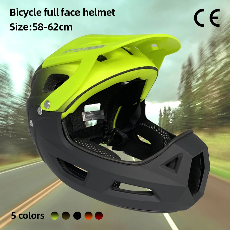 MTOMSEE Full Face Mountain Bike Helmet with Removable Sun Visor Mtb Men's Cycling Helmet Motocross 58-62cm Bicycle Cap CE Safety