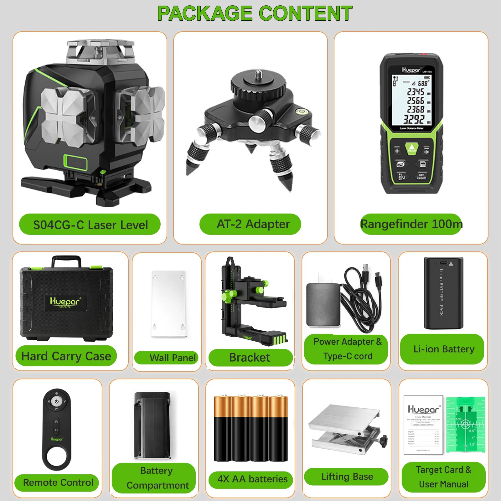 

Huepar S04CG 16 линий зеленый лазерный уровень