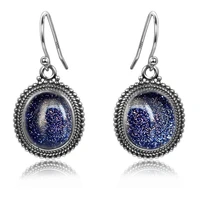 silver pendant earrings 10x12 large oval blue sandstone drop earring women fashion wedding party fine jewelry