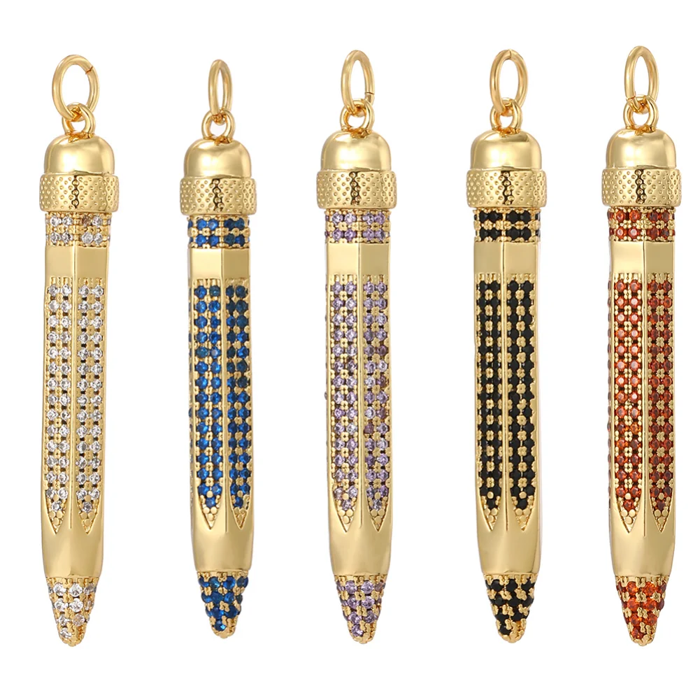 Bohemian Pencil Charms Green Red Blue Zircon Chrams for Jewelry Making Supplies Gold Color Dijes Diy Necklace Earrings Bracelet
