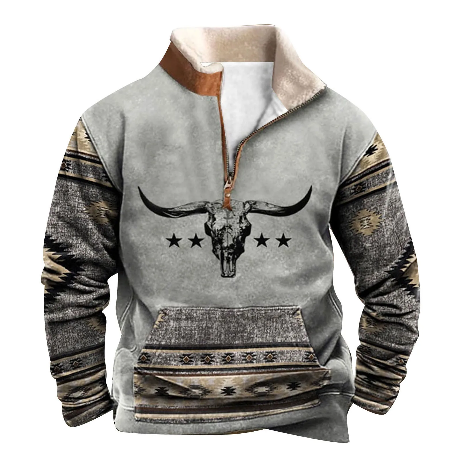 

Mens Casual Fashion Printed Long Sleeve Button Up Cardigan Jacket European American Vintage Style casual Punk