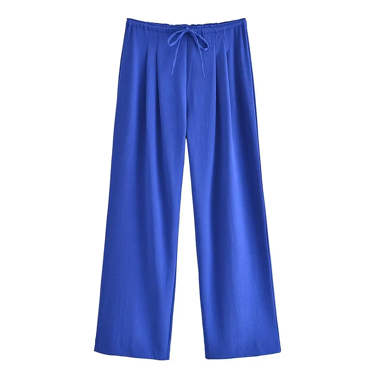

Women 2023 New Chic Fashion 3 Colors Summer Loose Wide Leg Pants Vintage High Elastic Waist Drawstring Female Trousers