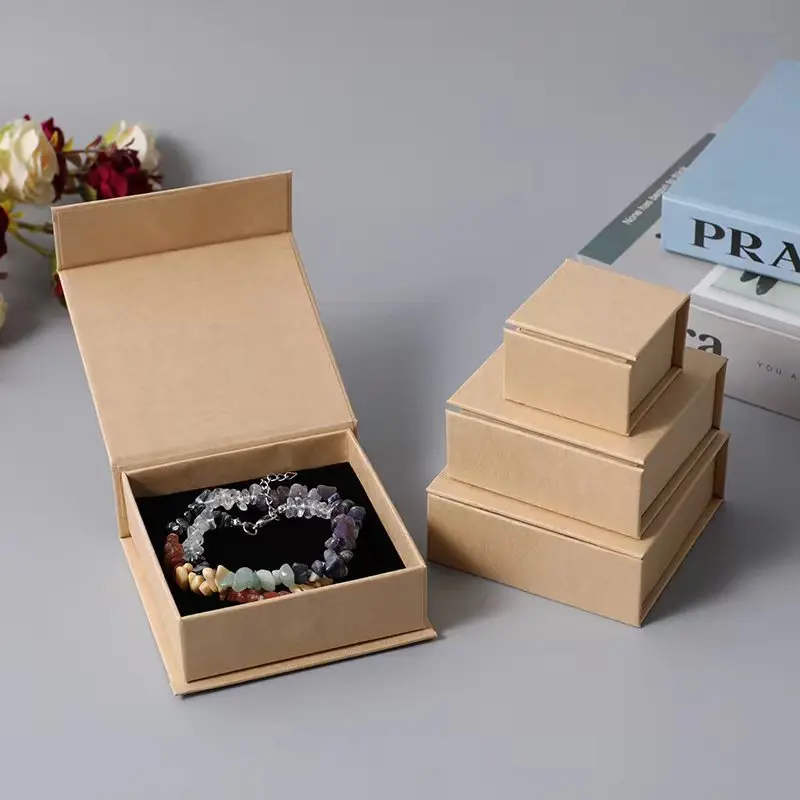 24pcs Brown Jewelry Cardboard Box New Engagement Ring Portable Rectangle Womens Jewelry Gifts Packaging With Sponge Inside