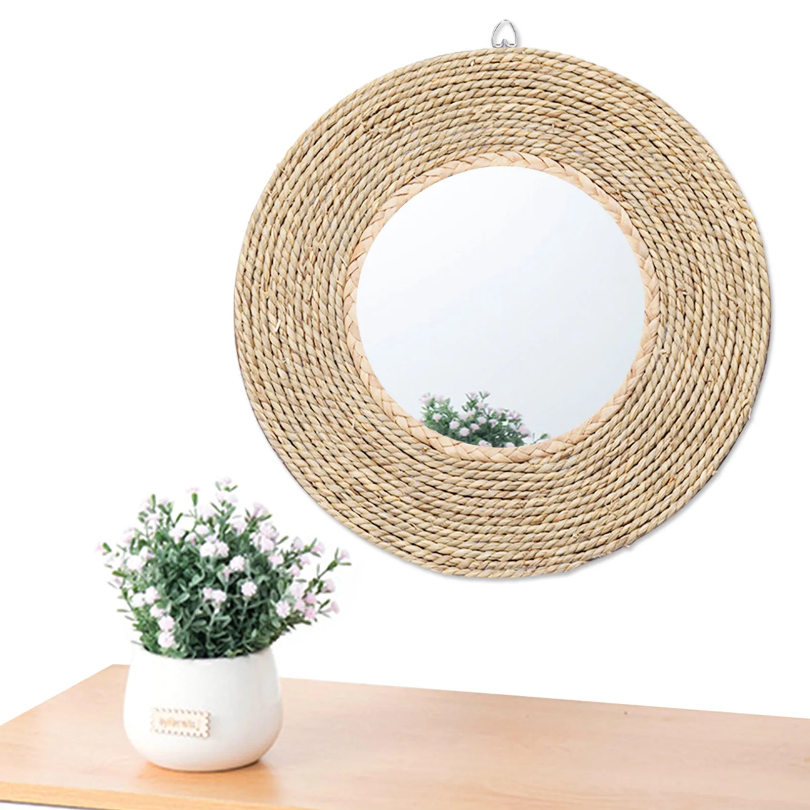 

Boho Round Wall Mirror Circle Mirror Decor Rustic Wall Decor Vintage Mirror Decorative Rattan Circle Wall Mounted Mirror For