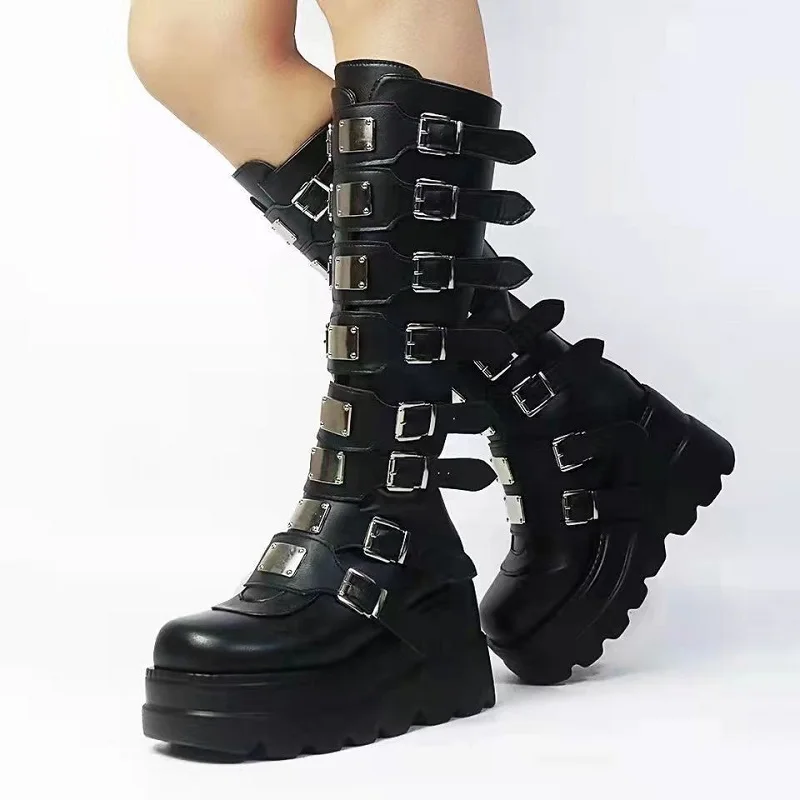 

Women Boot 2022 Autumn Winter European American Short Boot Super High Heel Wedges Boots Gothic Style Cool Punk Motorcycles Boots