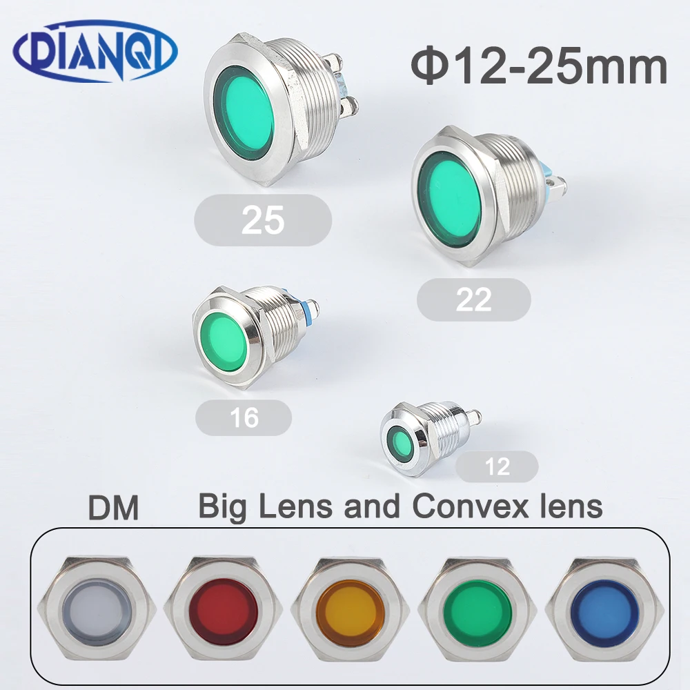 

Светодиодный металлический сигнальный индикатор, 1 шт., 12 мм, 16 мм, 22 мм, 25 мм, светильник аемая сигнальная лампа, пилотный провод, 3 в, 6 в, 12 В, 24 В, 220 В, Винтовая клемма