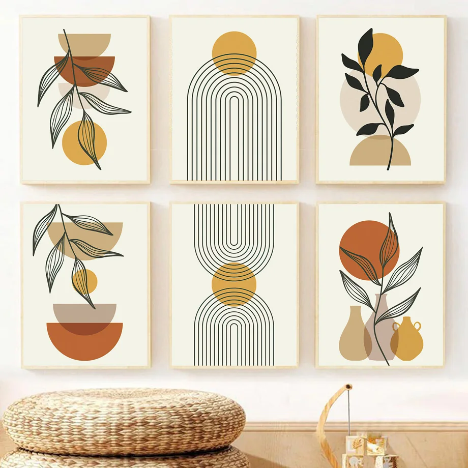 

Medieval Abstract Geometric Leaves Vase Boho Wall Art Pictures Canvas Painting Nordic Posters And Prints For Living Room Decor