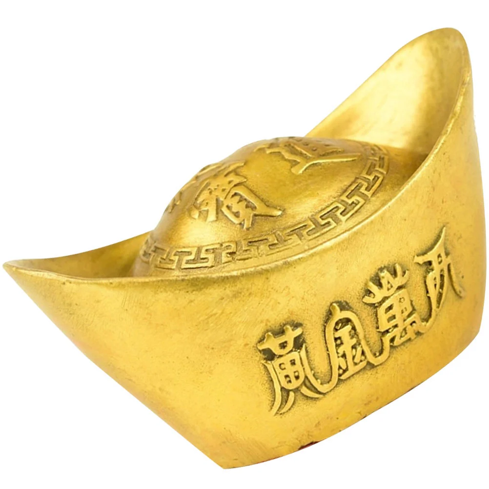 

Golden Chinese Wealth Ingot Household Decor Chinese Style Chinese Ingot Charm Copper Figurine Office Home Decor