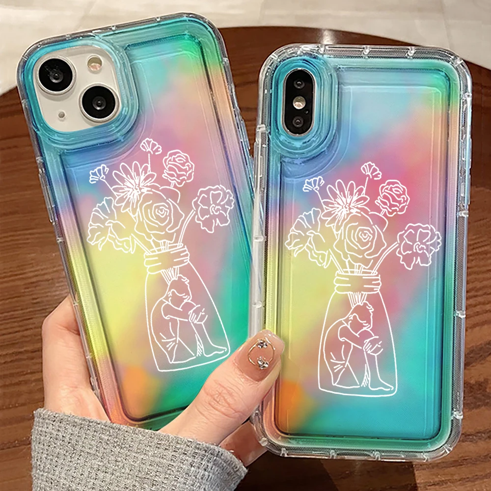 

Abstract Flower Woman Case for IPhone 14 13 12 Mini 11 Pro Max 7 8 Plus X XS Max XR SE2022 Transparent Soft TPU Colourful Cover