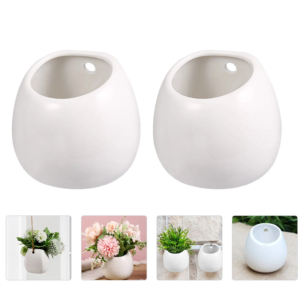 

2pcs Small Flower Pot White Ceramic Planters Pots Round Nursery Pots Flower Vase for Indoor Home Gardening Flowerpot wall