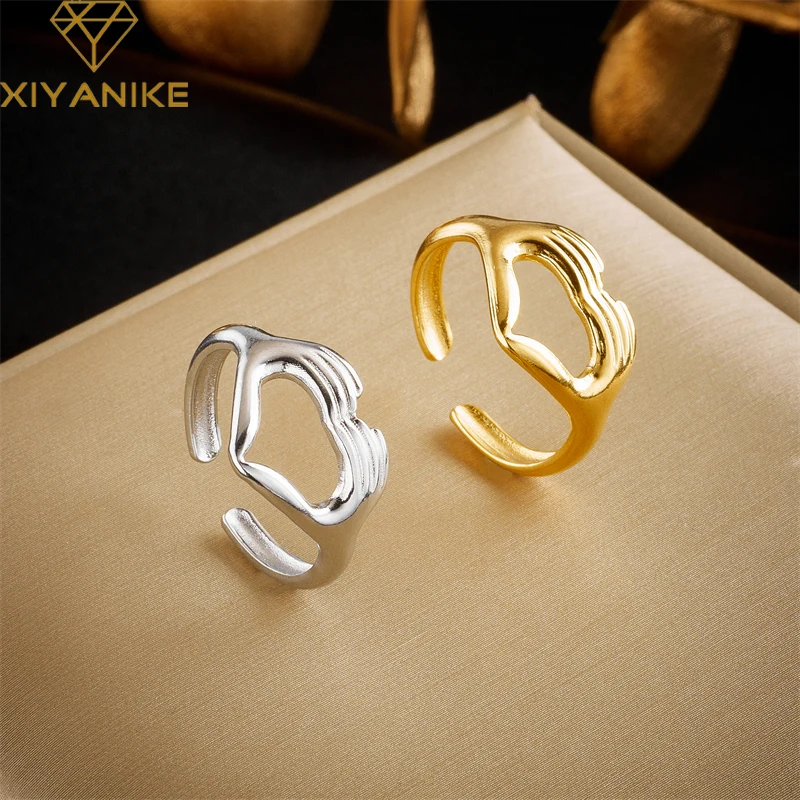 

XIYANIKE 316L Stainless Steel Hand LOVE Heart Ring for Woman Opening Newly Arrived Birthday Girl Jewelry Gifts Accessories Bague