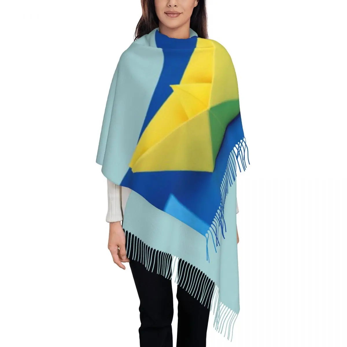 Желтое облако над желтым кораблем шаль 72x197 см шарф с кисточками