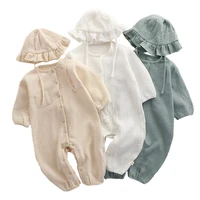 long sleeve baby jumpsuit with hat cotton muslin toddler romper for boys girls soft spring autumn newborn onesie clothes