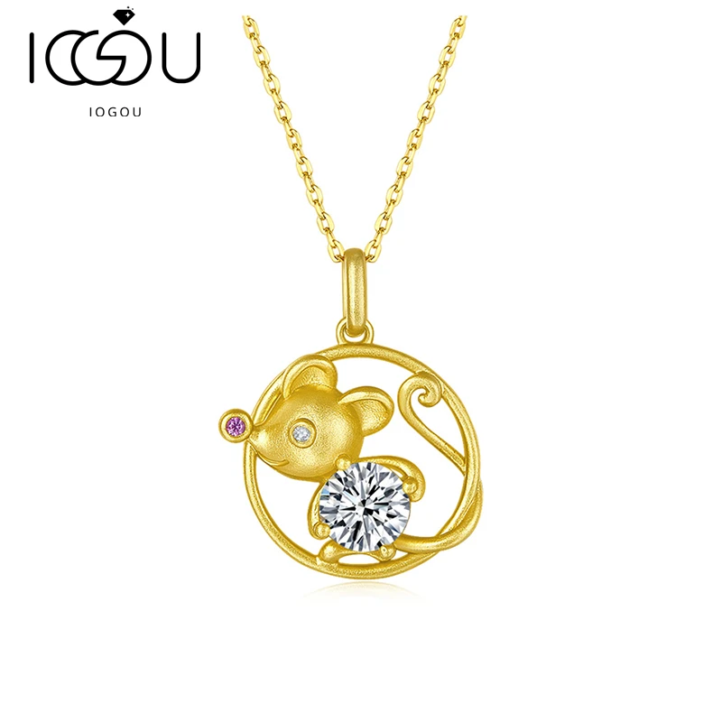 

IOGOU 1.0CT 925 Sterling Silver Chinese Zodiac Rat Moissanite Animal Pendant Necklace For Women Girls Gift With GRA Certificate