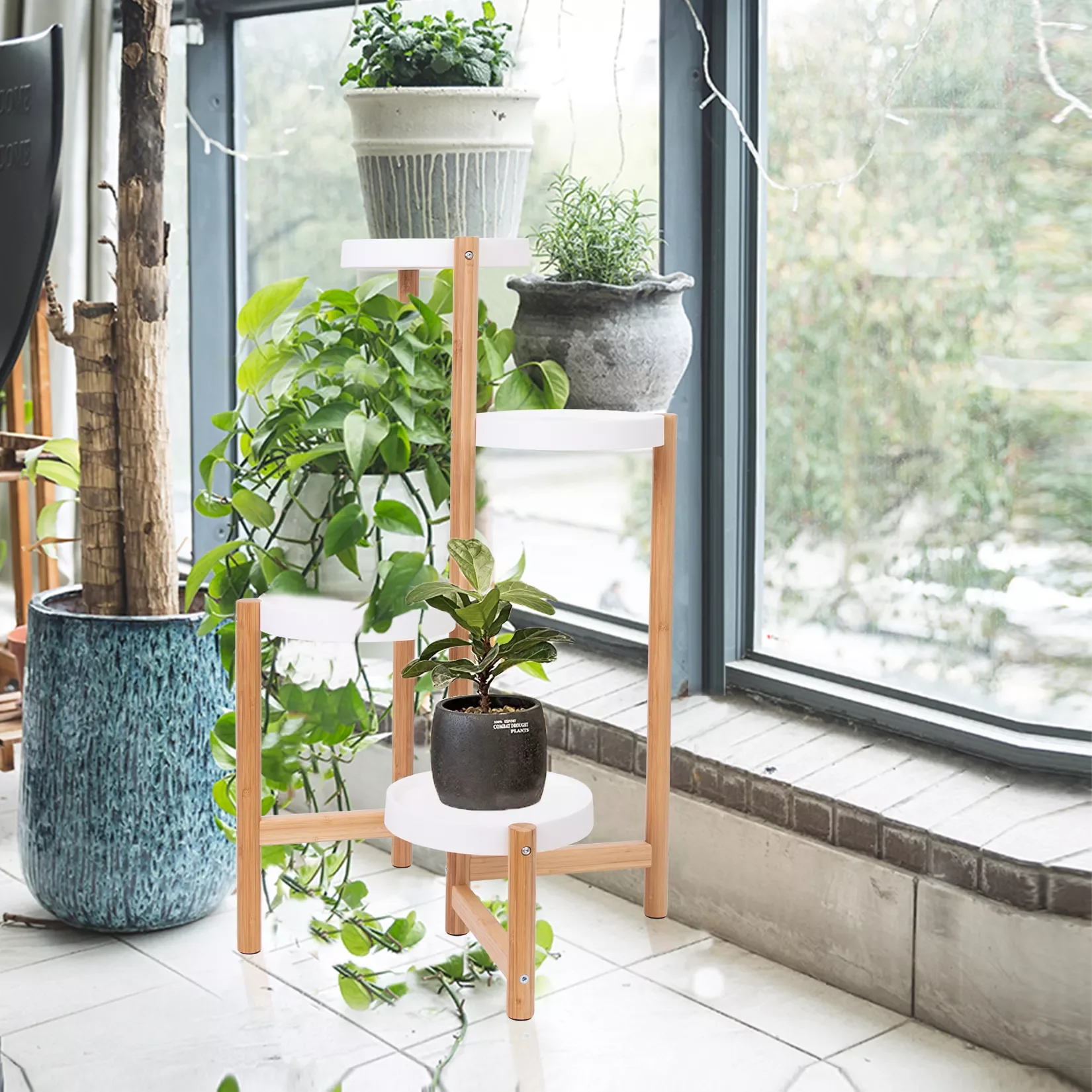 

4 Tier Bamboo Plant Stand Tall Corner Indoor Flower Pot Holder Nordic Display Rack for Living Room Bedroom Balcony
