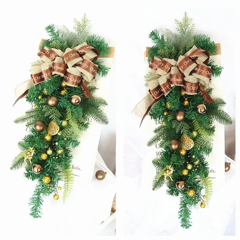 

Christmas Wreath Hanging 60CM Mistletoe Bowknot Poinsettia White Cotton Artificial Red Holly Table Flower Arrangment