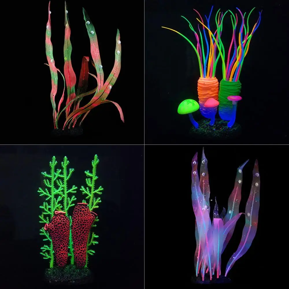 

Aquarium Simulation Silicone Marine Plant Fluorescent Kelp Seaweed Fish Tank Ornament Colorful Submarine Aquarium Decorations