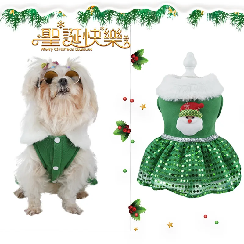 

Thermal Clothing Dogs Santa Claus Dress Pet Dog Clothes Small Cute Chihuahua Autumn Winter Christmas Tree Green Boy Mascotas