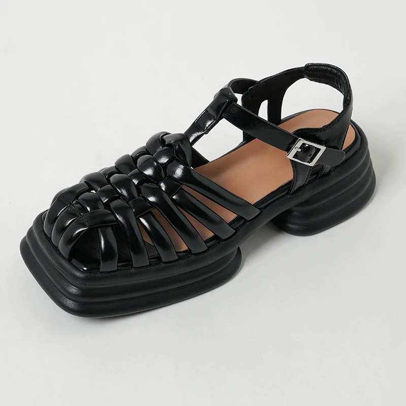 

2022 Women Sandals Shoes Fashion Buckle Strap Shoes Women Footwear Leather Spring Summer Feamle Thick Bottom Green Black LX11