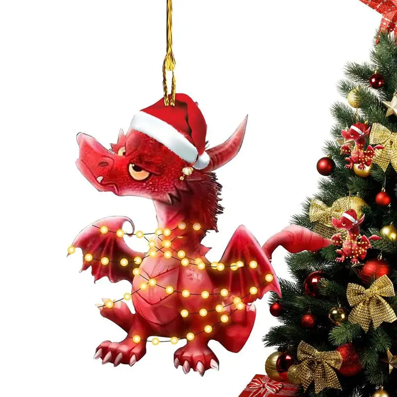 

Праздничные украшения в виде дракона, подвеска в виде рождественского дракона, 2D Акриловый подвесной кулон на рождественскую елку