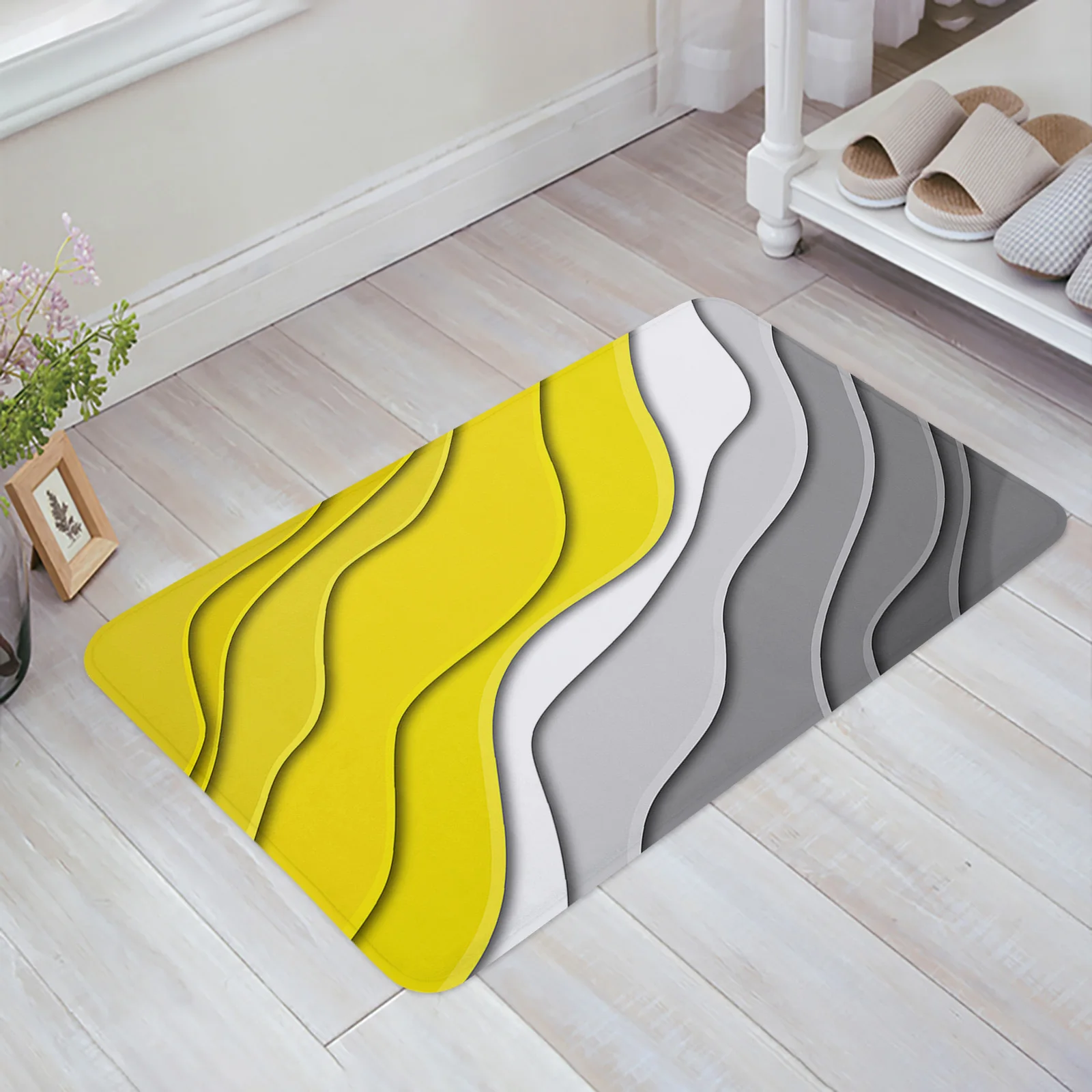 

Желтые и серые градиентные геометрические абстрактные Придверные коврики, домашний нескользящий ковер для прихожей, ванной, кухни, Придвер...
