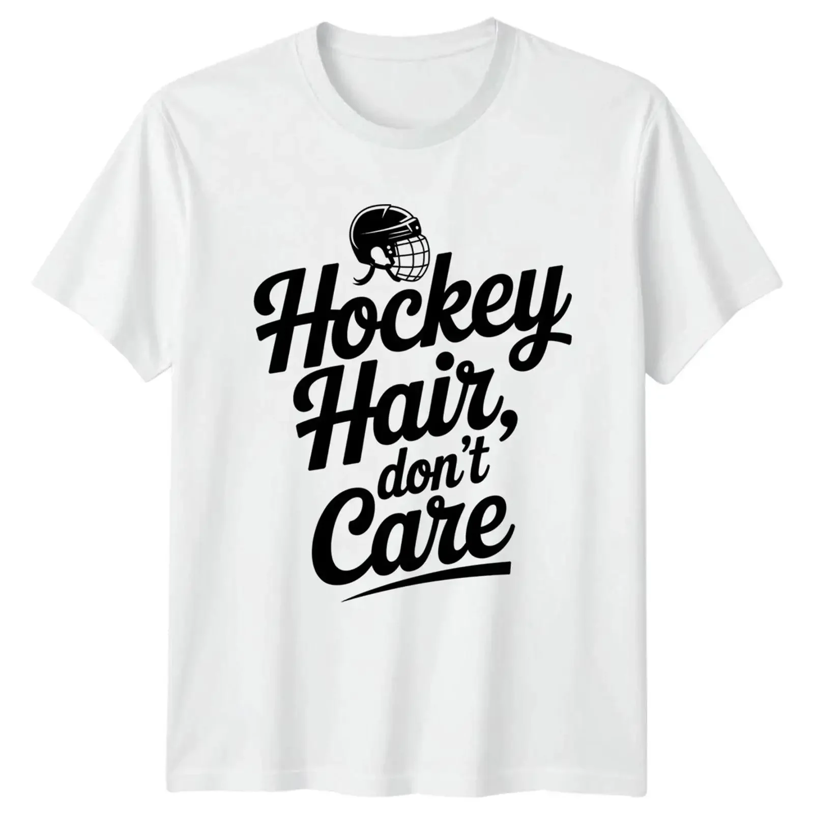 Фото Футболка мужская «Hockey Hair Dont Care» для хоккея, винтажная, с эффектом потертости, уличная одежда, дизайнерская, универсальная, подарок для него №1