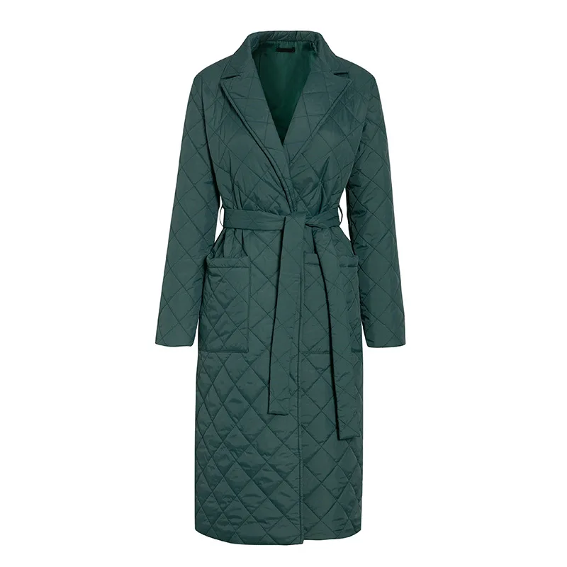2022 new Woman Jacket Parkas Belted space cotton diamond plaid Coat Women's over the Knee Winter Clothing Coat