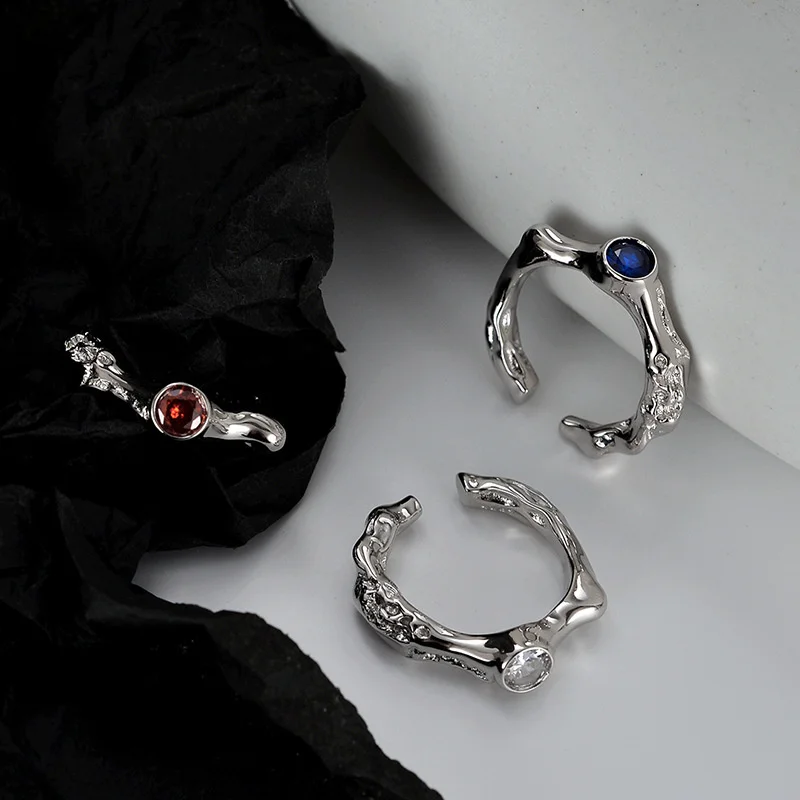 

brand genuine Luxury real jewels J1209 Korean version niche design S925 sterling silver textured for women inscape platinum open