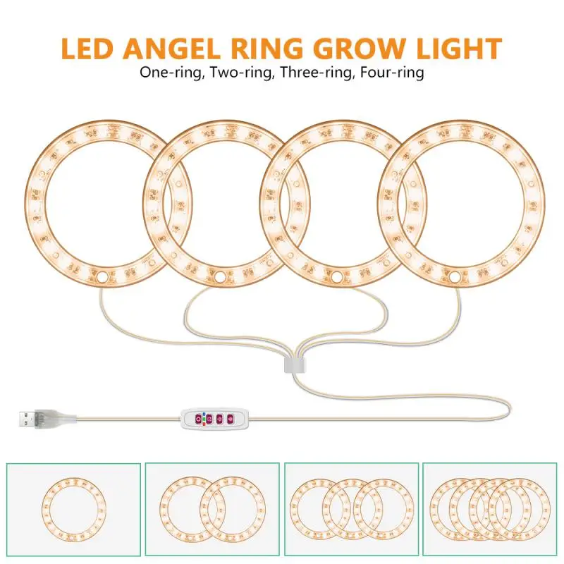 

LED Angel Ring Grow Light USB Phyto Lamp Full Spectrum Fitolamp DC5V With Control Phytolamp For Plant Seedlings Flower Home Tent