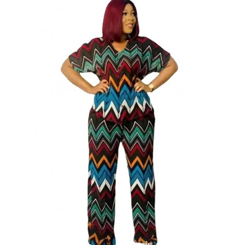 

Two Piece Pants Suits Sets Women Single Breasted Shirt Tops Outfits 2022 Summer Fashion Print Street Style Casual Matching Set