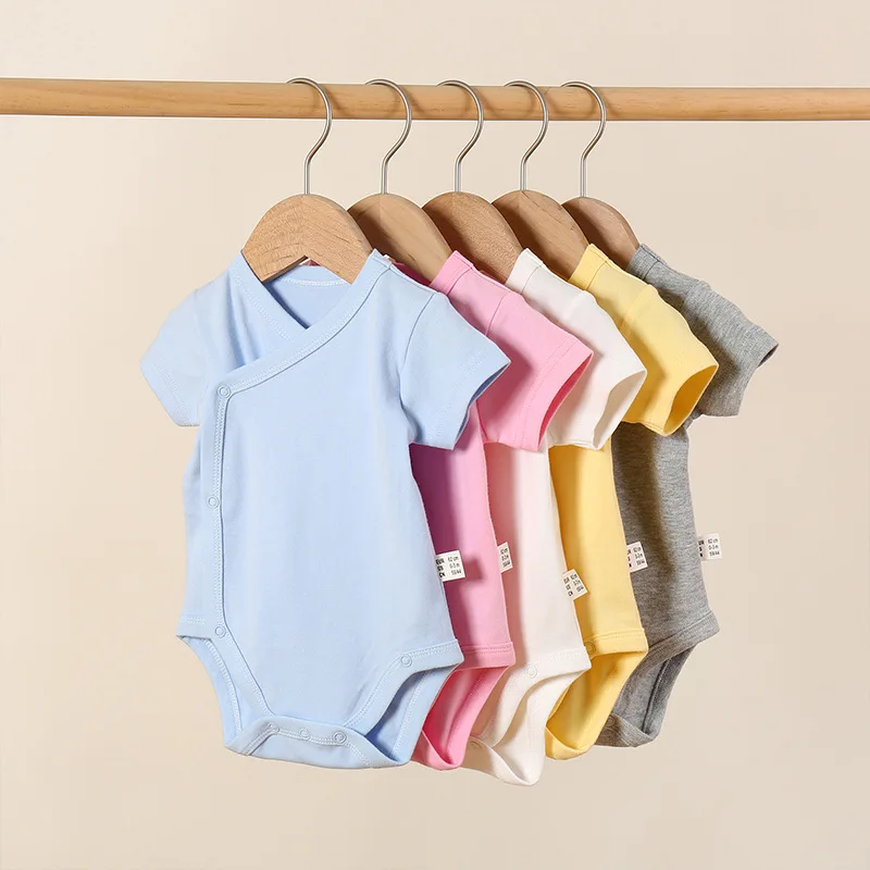 

Clothes 2022 Lateral Forepart Summer Baby Newborn Plain Kids Romper Short Sleeve Cotton Boys Girls
