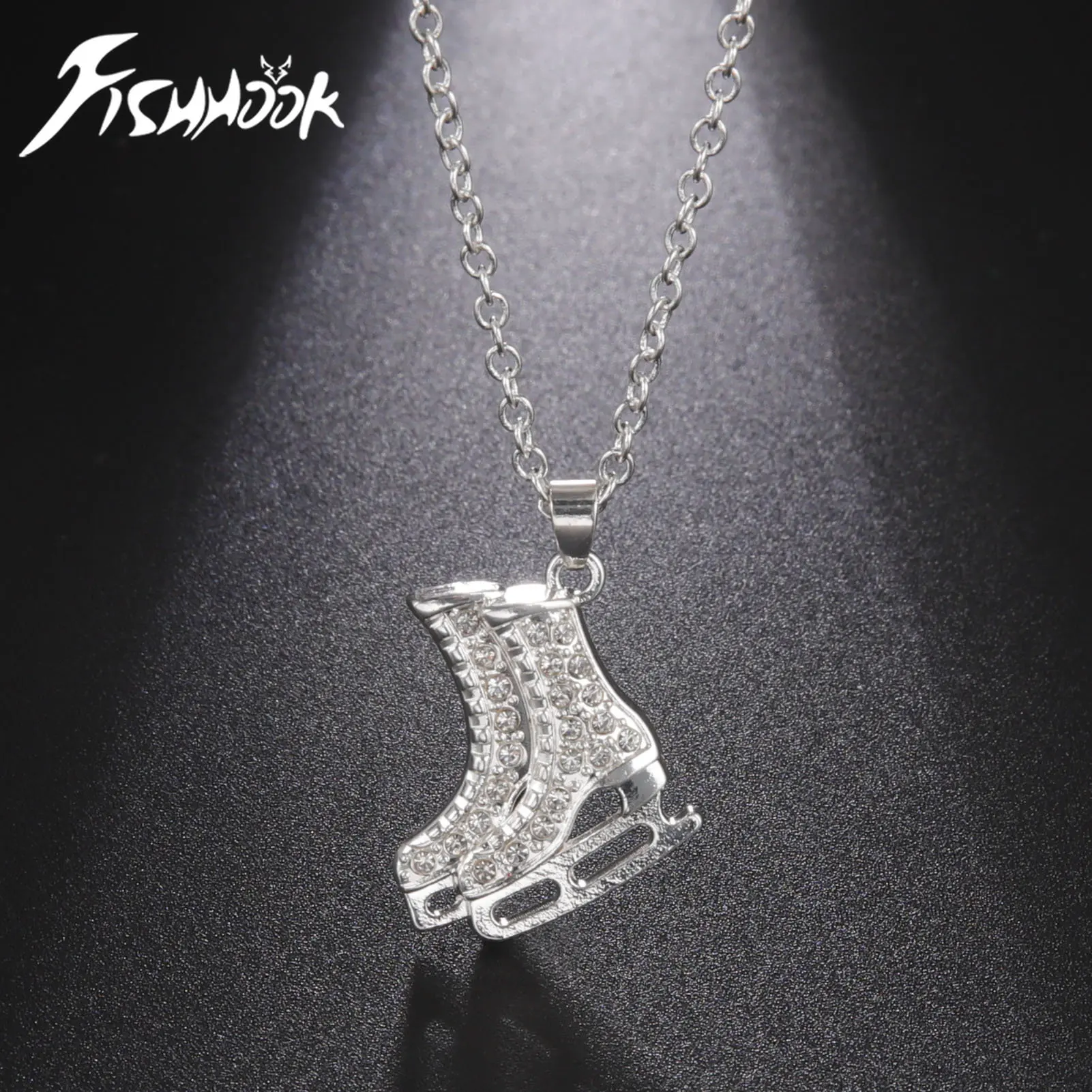 Fishhook Ice Skate Shoe Necklace Roller Skating Chain Crystal Zircon Winter Sports Luxury Gift For Woman Man Kid Child Jewelry
