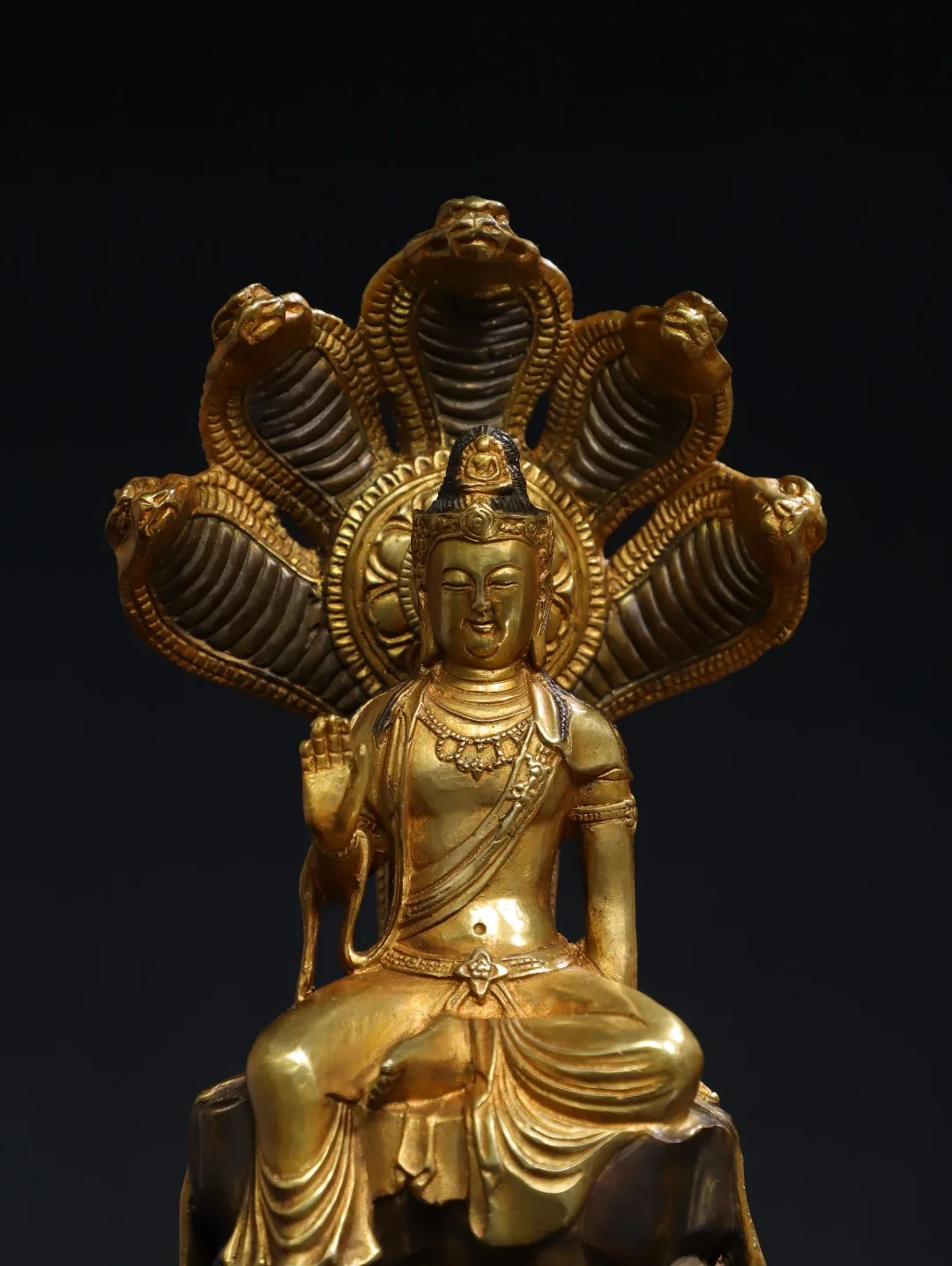 11-дюймовая коллекция тибетского храма старая бронза позолоченная киноварь