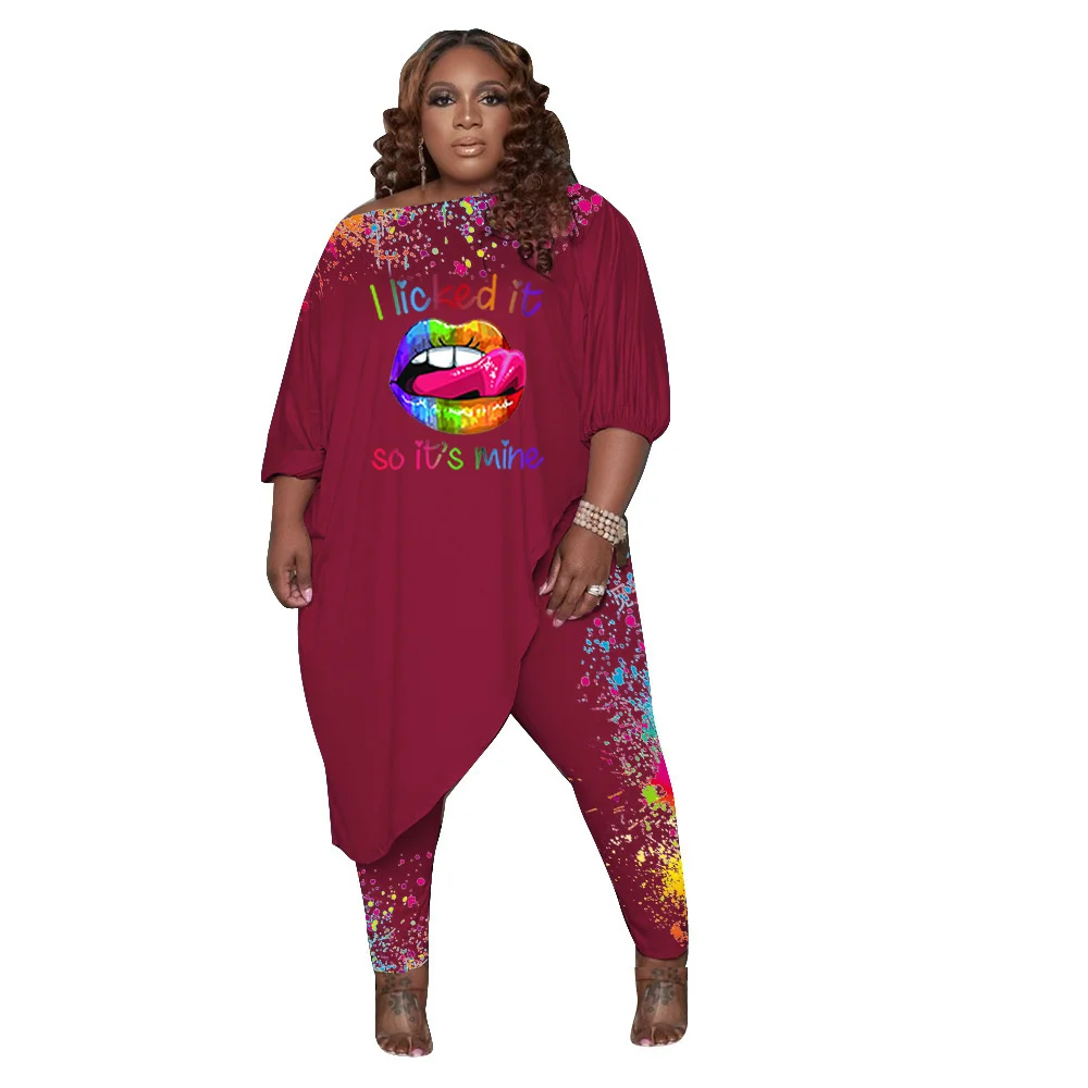 Plus Size Sets 2 Piece Outfits Women Fall Clothes Wholesale o Neck Loose Lip Top Long Style Leggings Trac 3xl 4xl 5xl 6xl